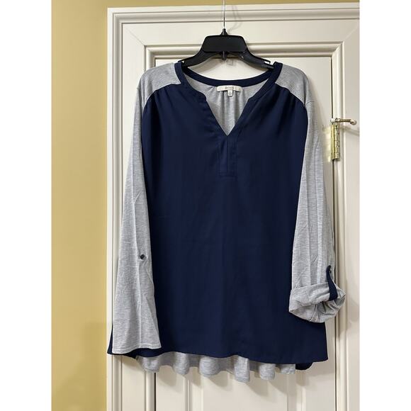 Sejour Women Navy and Gray Long Sleeve Shirt‎ Plus Size  3X V-Neck - Picture 1 of 7